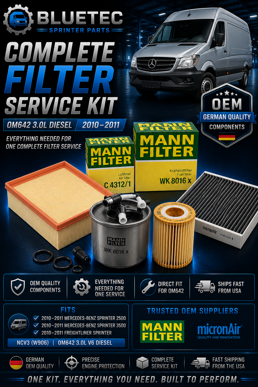 Mercedes Sprinter Filter Service Kit – NCV3 3.0L OM642 | 2010–2011 Only